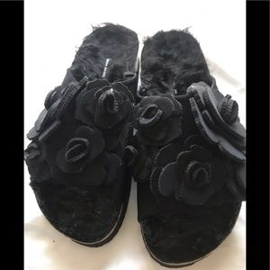 Zara Black Slides with Flowers